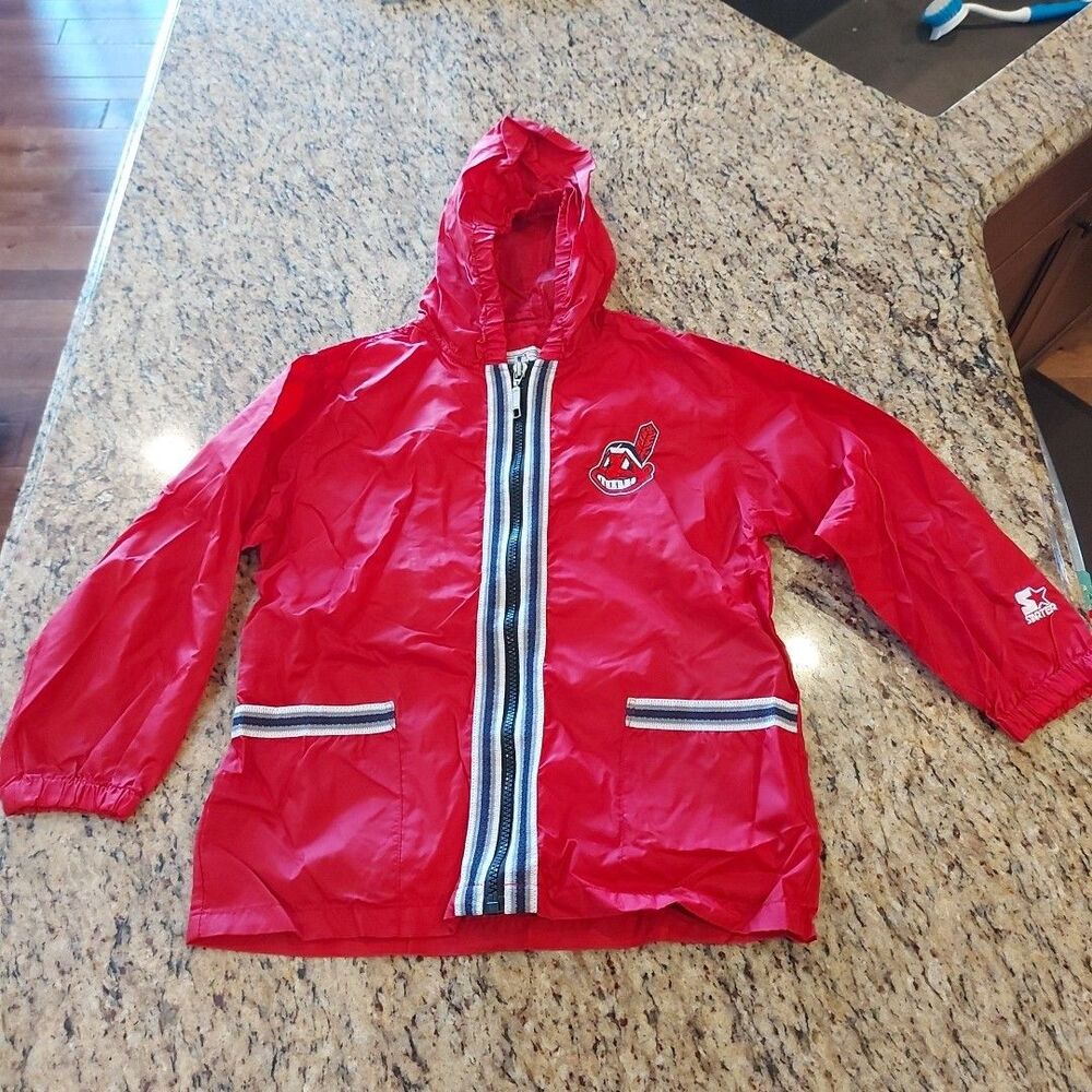 Vintage STARTER Cleveland Indians Chief Wahoo Boys Hooded Rain Jacket Sz L (7)